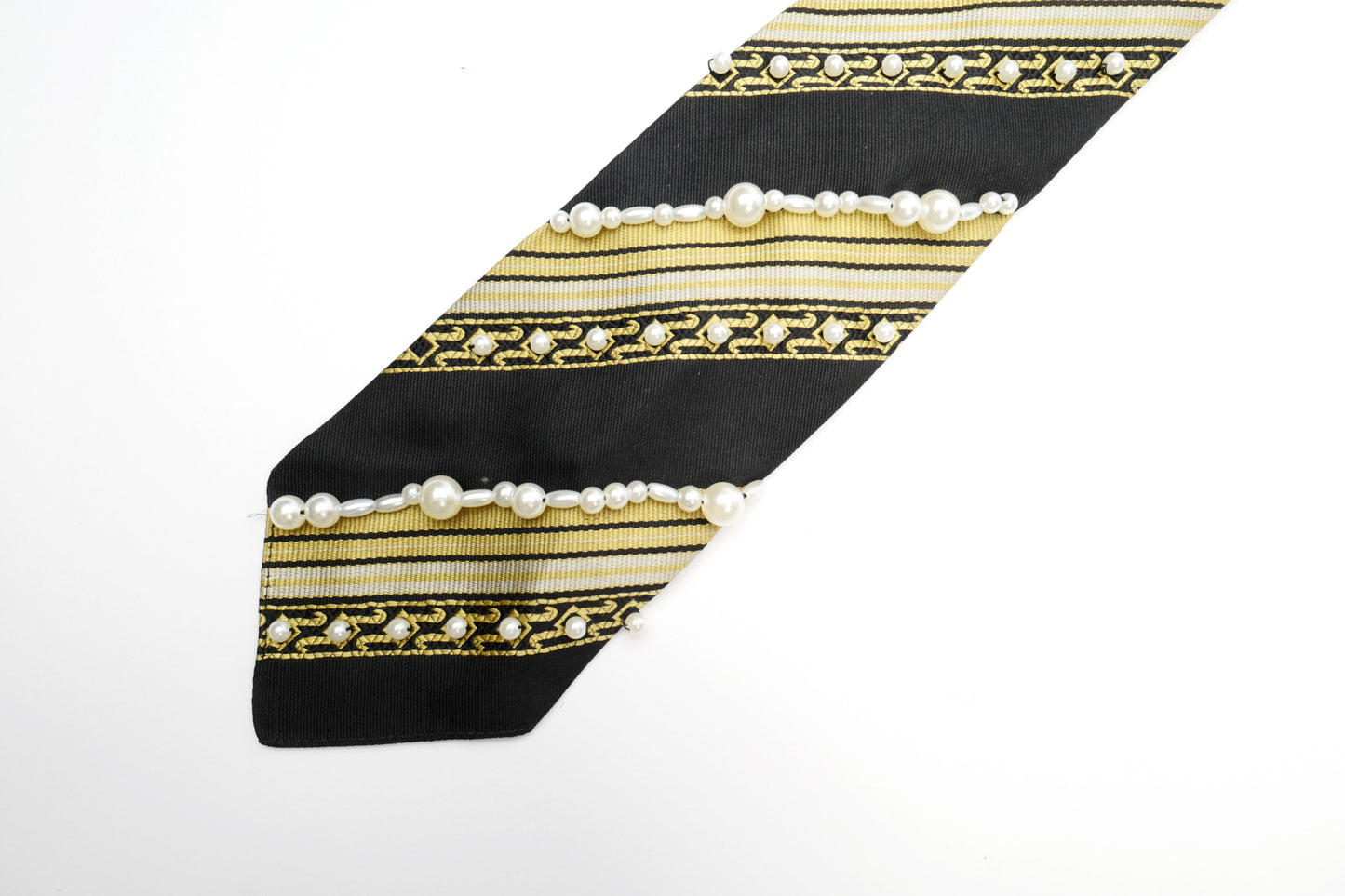 Die Young Black and Gold Beaded Vintage Tie