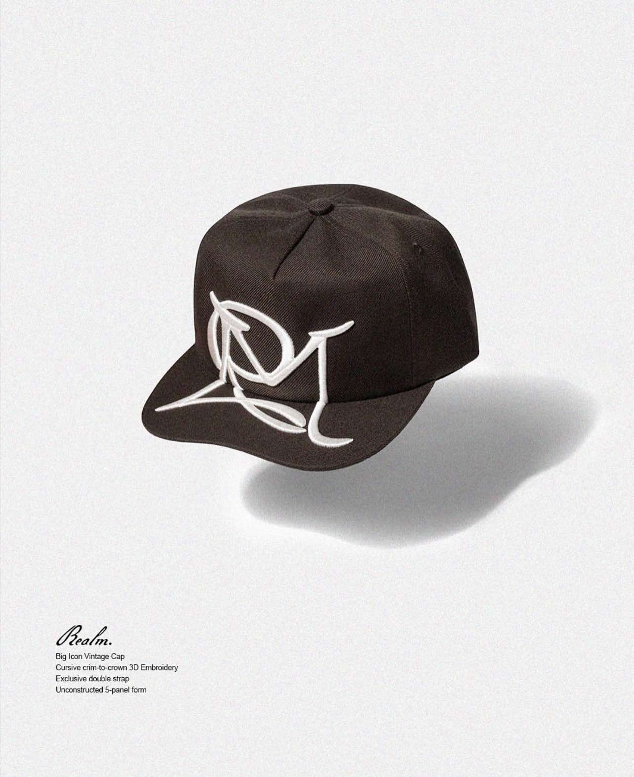 REALM OF – Big Icon Cursive Embroidery Vintage Cap (Walnut)
