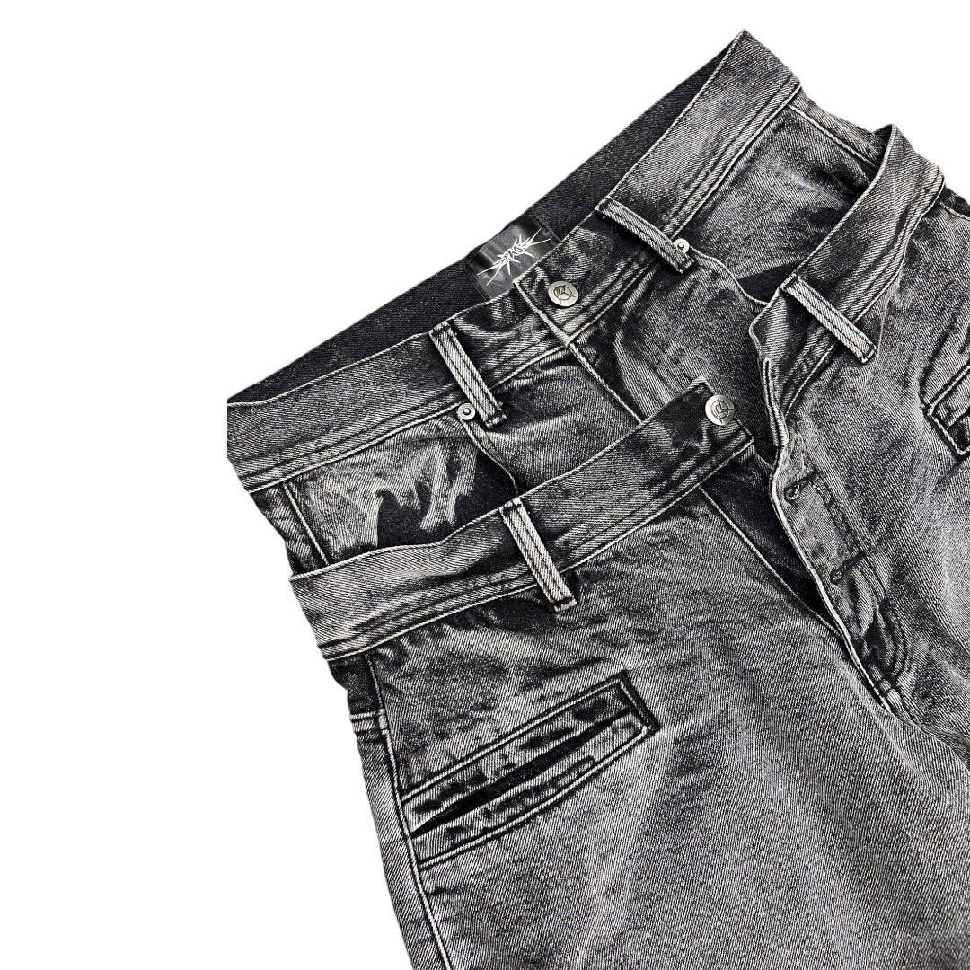 RỐI Workshop Double Waist Washed Jeans - Stone Gray