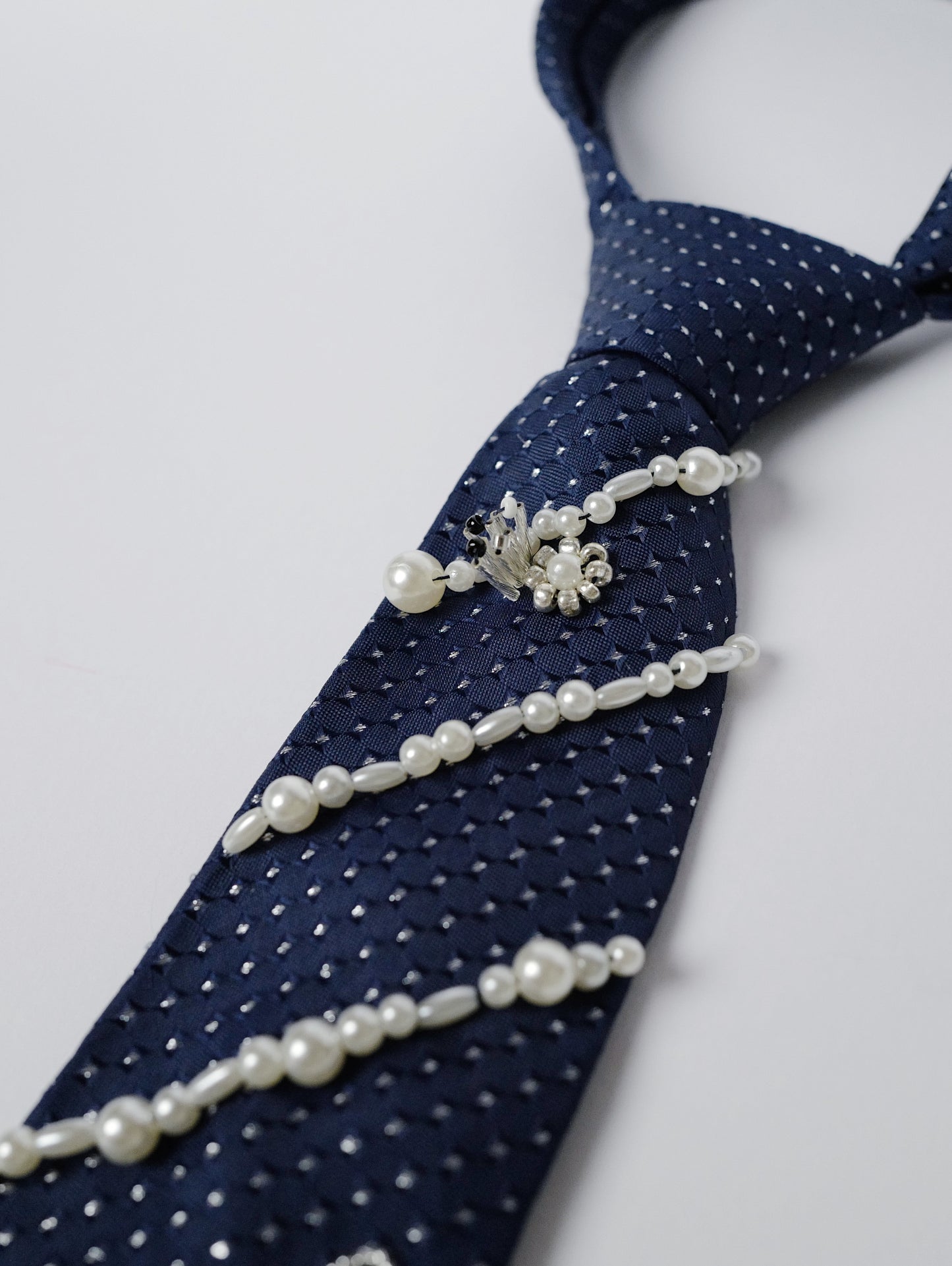 Die Young Navy Beaded Vintage Tie