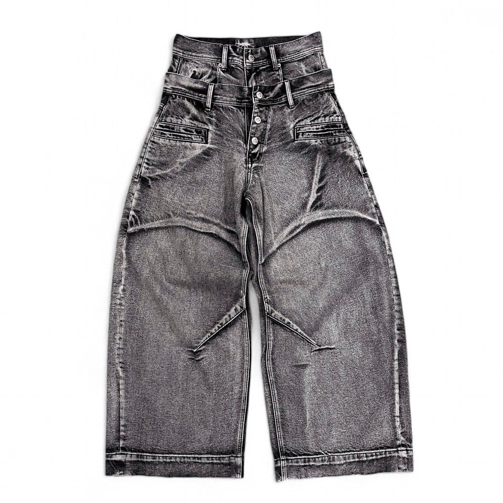 RỐI Workshop Double Waist Washed Jeans - Stone Gray
