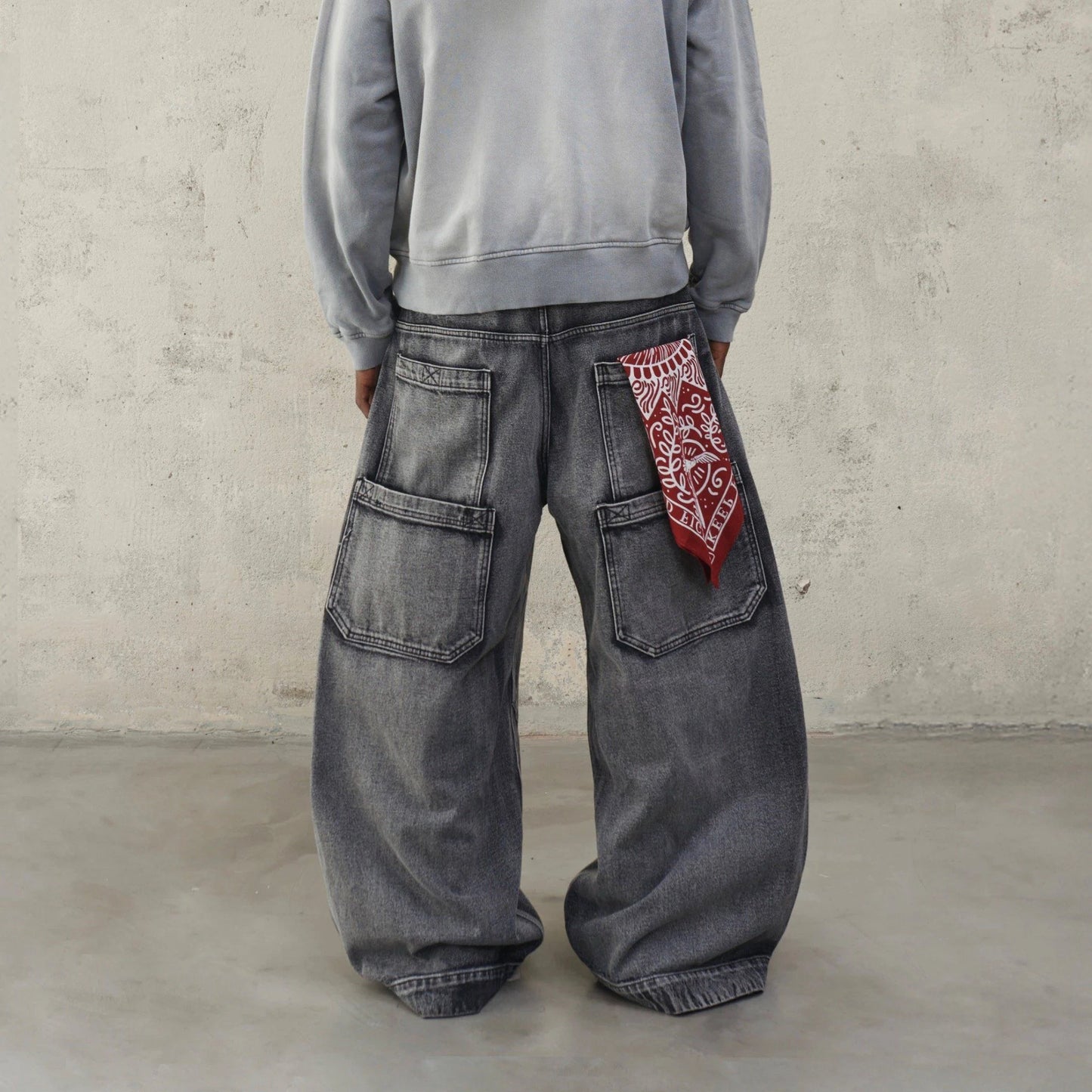 RỐI Workshop Double Waist Washed Jeans - Stone Gray