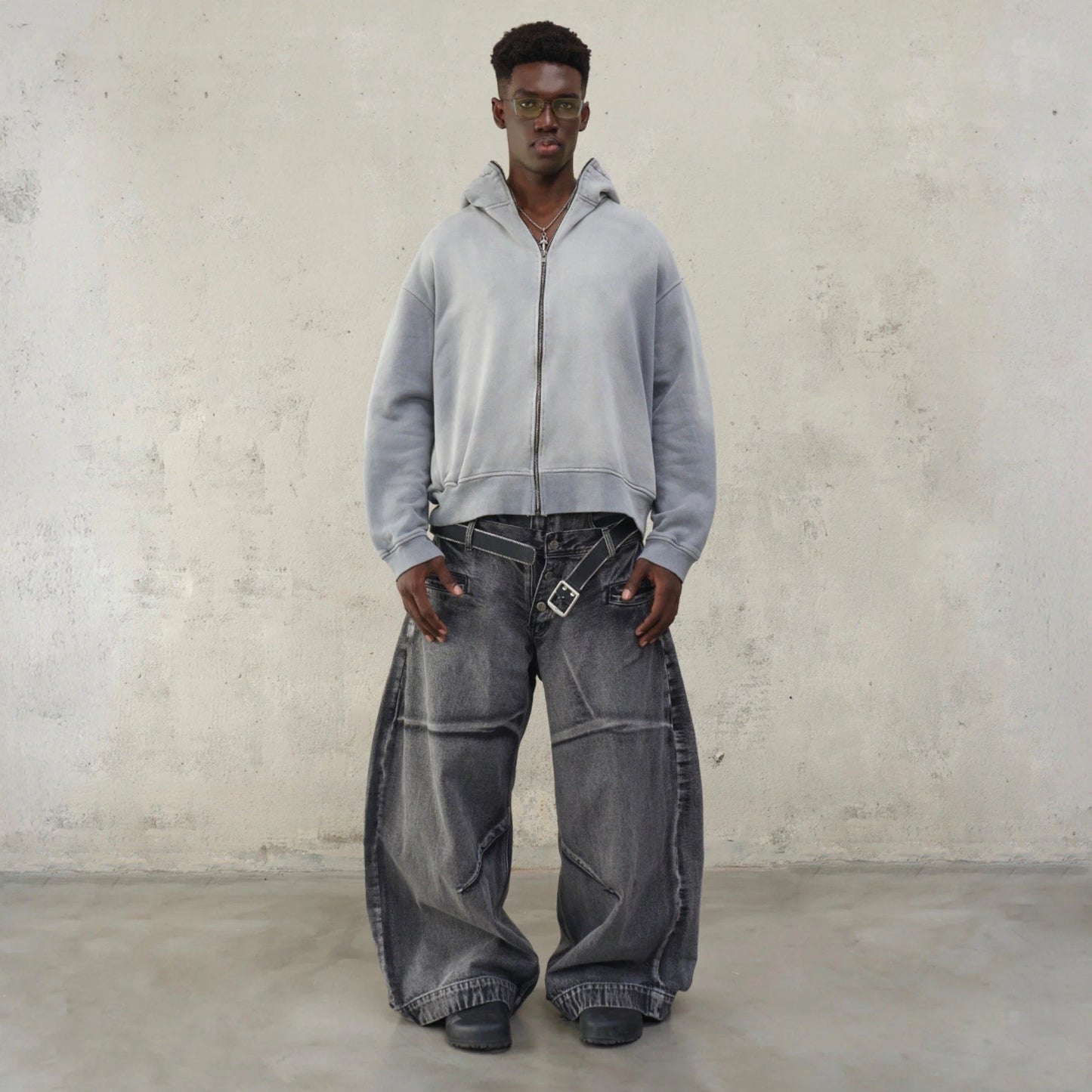 RỐI Workshop Double Waist Washed Jeans - Stone Gray