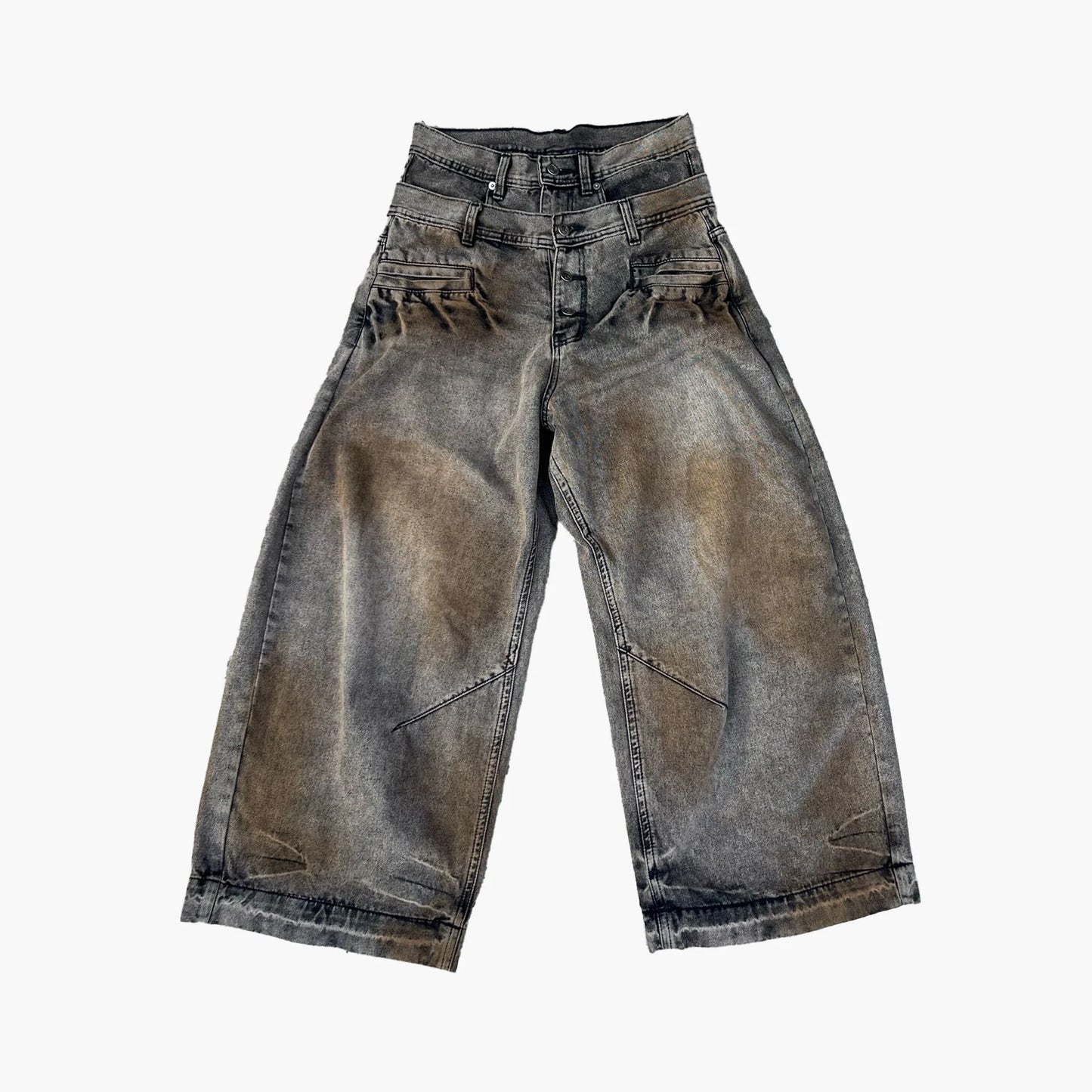 RỐI Workshop Double Waist Washed Jeans - Brown