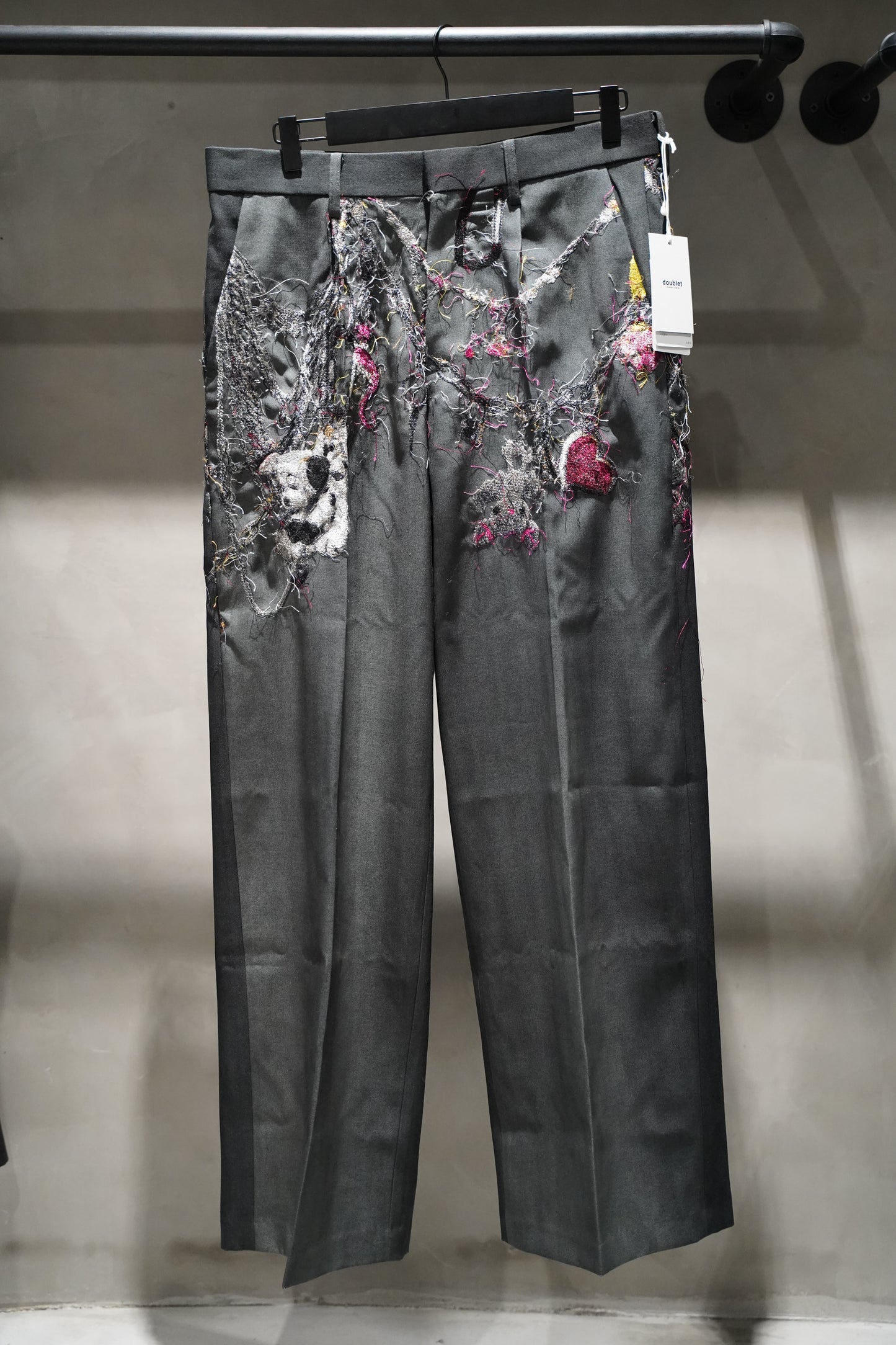 doublet EMBROIDERED CHAIN TAILORED TROUSERS CHARCOAL