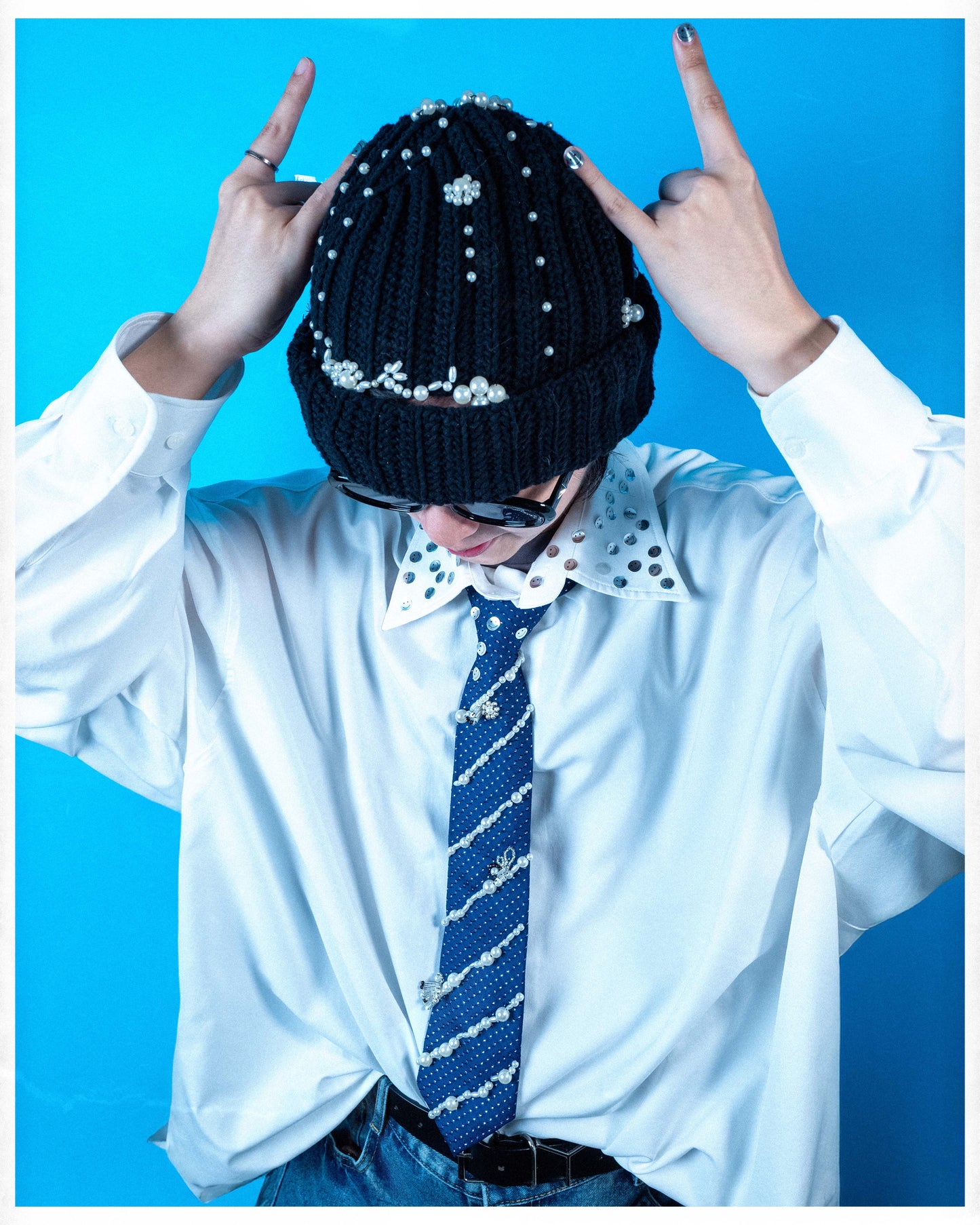 Die Young Navy Beaded Vintage Tie