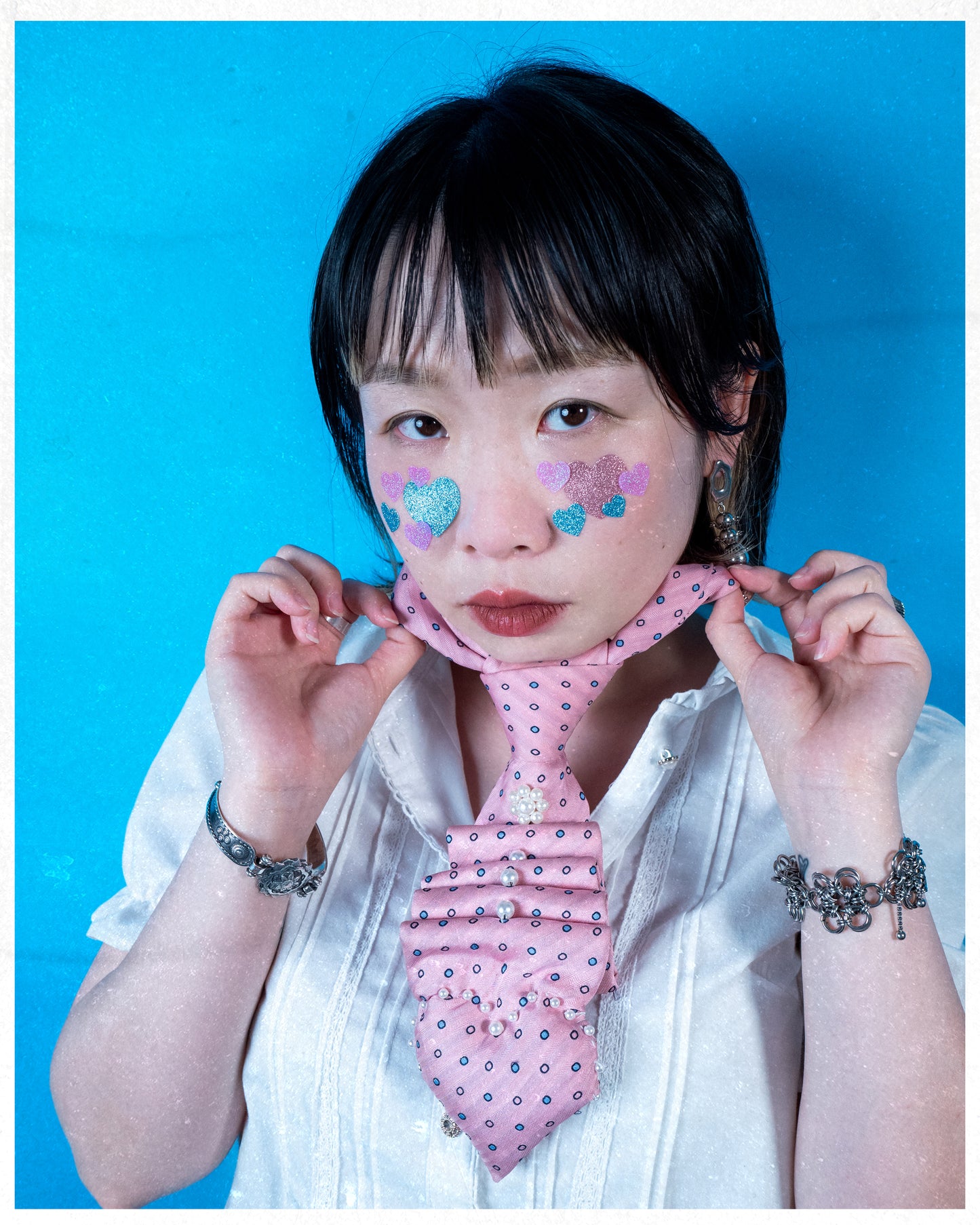 Die Young Puffer Pink Heart Beaded Tie