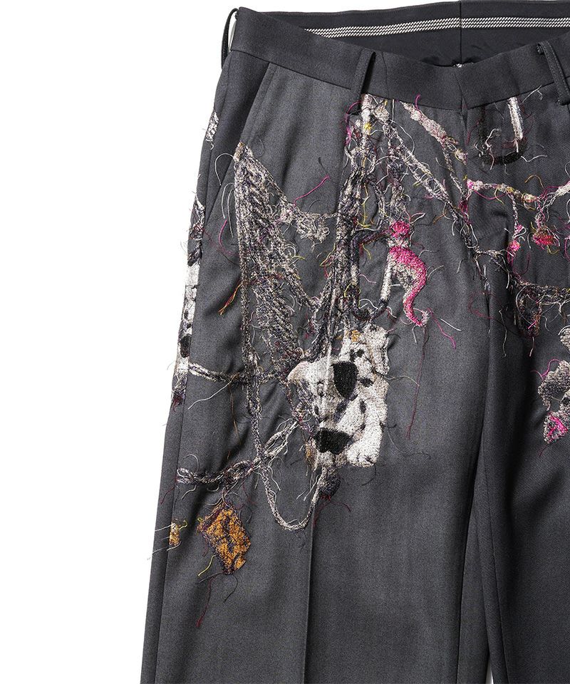 doublet EMBROIDERED CHAIN TAILORED TROUSERS CHARCOAL