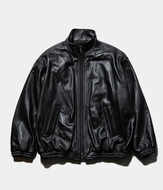 ssstein SHEEP LEATHER STAND COLLAR JACKET Black