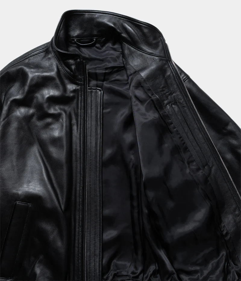 ssstein SHEEP LEATHER STAND COLLAR JACKET Black