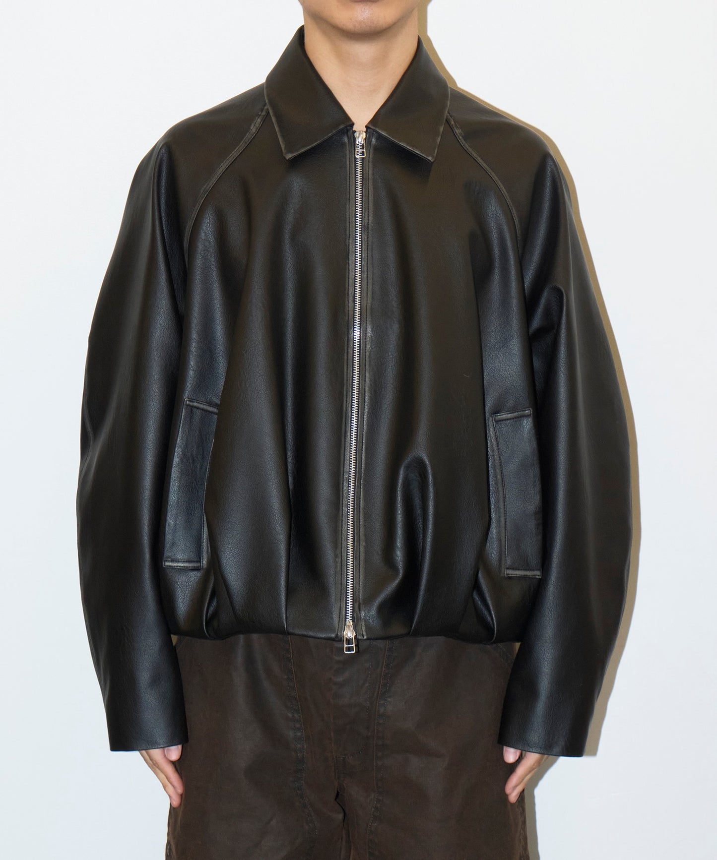 CONZ BALOON ZIP UP JACKET FAUX LEATHER