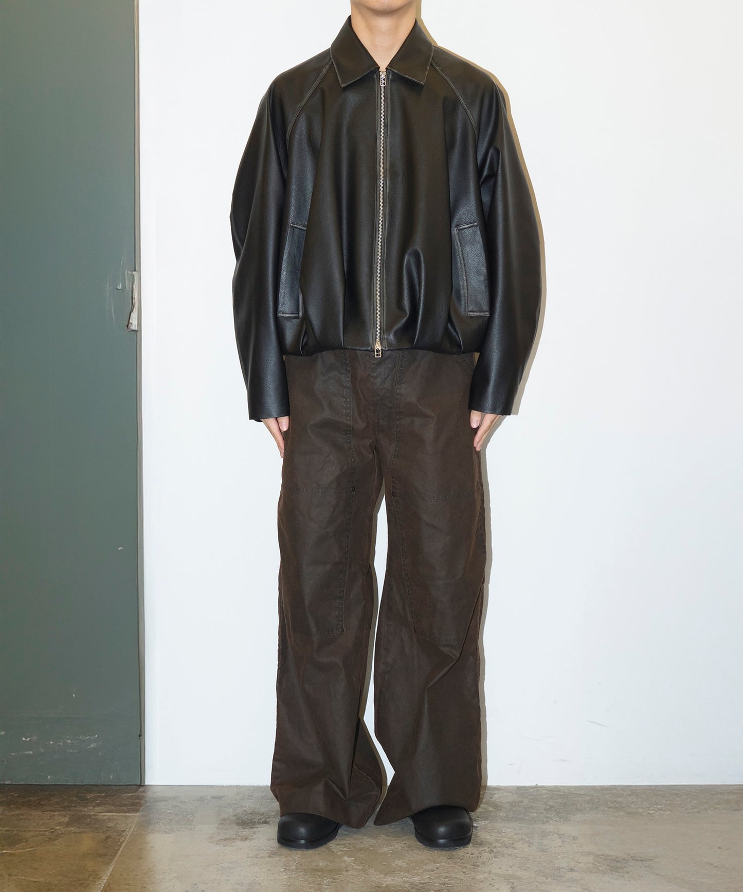 CONZ BALOON ZIP UP JACKET FAUX LEATHER