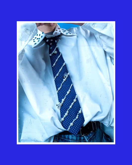 Die Young Navy Beaded Vintage Tie