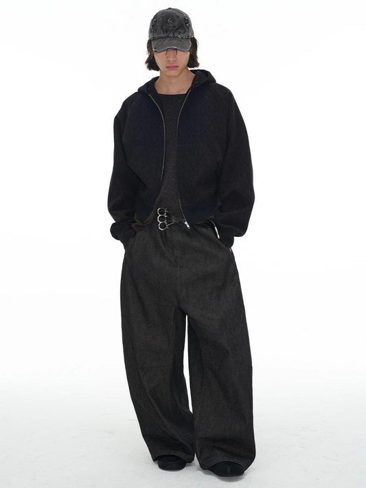 JCAESAR Low crotch wide denim pants scimitar silhouette