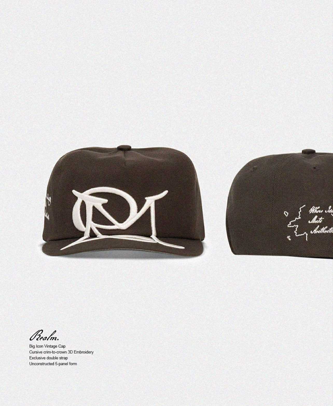 REALM OF – Big Icon Cursive Embroidery Vintage Cap (Walnut)